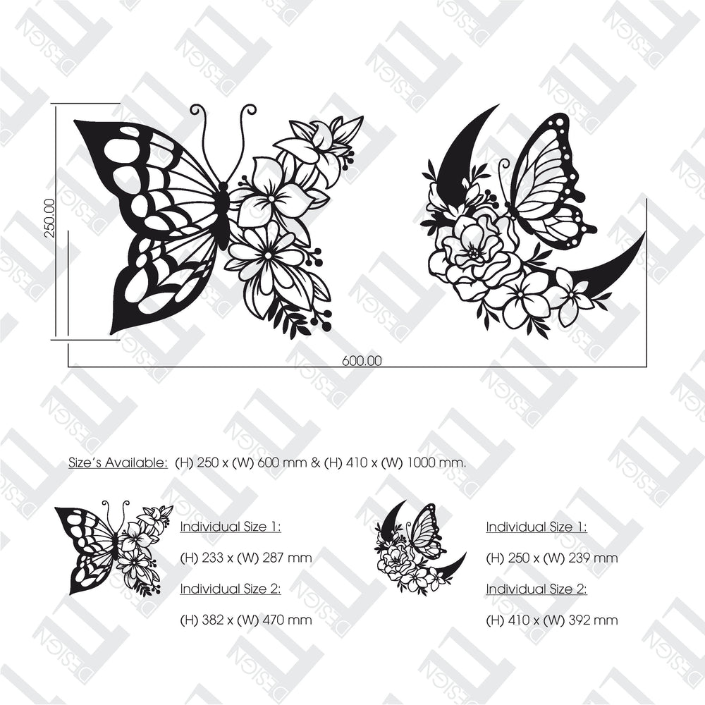 2 PIECE BUTTERFLY AND MOON FLORAL