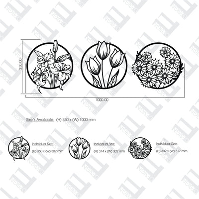 3 Piece Flowers in Circles - Design11