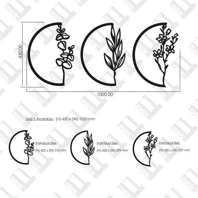 3 Piece Flowers in Half Circles - Design11