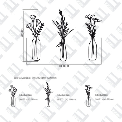 3 Piece Glass Vases with Flowers - Design11