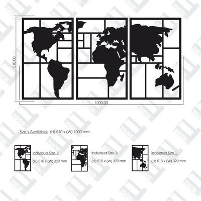 3 Piece World Map - Design11