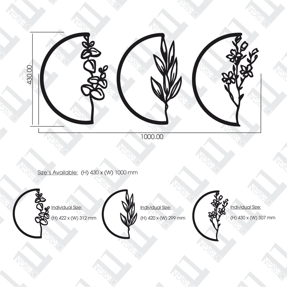 3 Piece Flowers in Half Circles