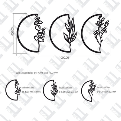 3 Piece Flowers in Half Circles
