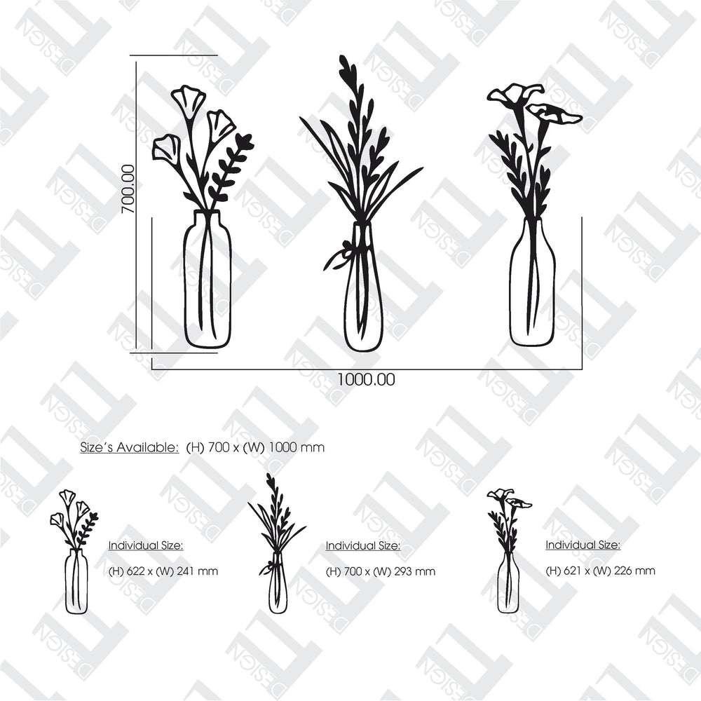 3 Piece Glass Vases with Flowers