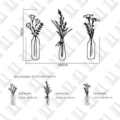 3 Piece Glass Vases with Flowers
