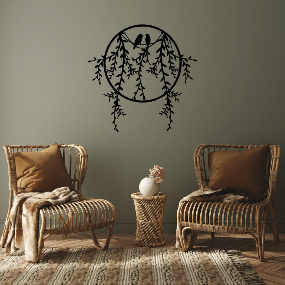 BIRDS ON BRANCH IN CIRCLE