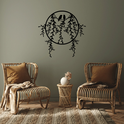 BIRDS ON BRANCH IN CIRCLE