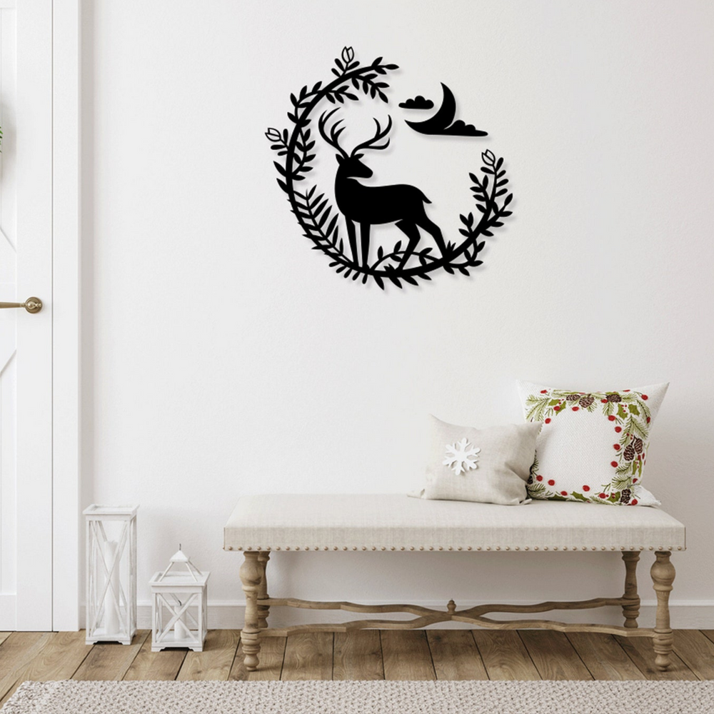 DEER AND MOON IN WREATH