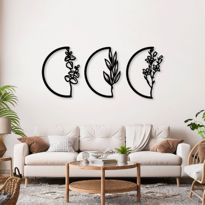 3 Piece Flowers in Half Circles