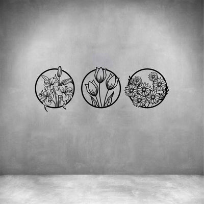 3 PIECE FLOWERS IN CIRCLES