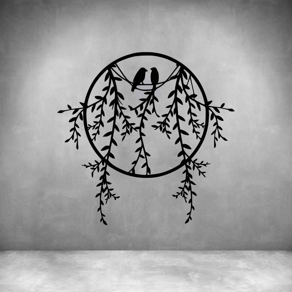 BIRDS ON BRANCH IN CIRCLE