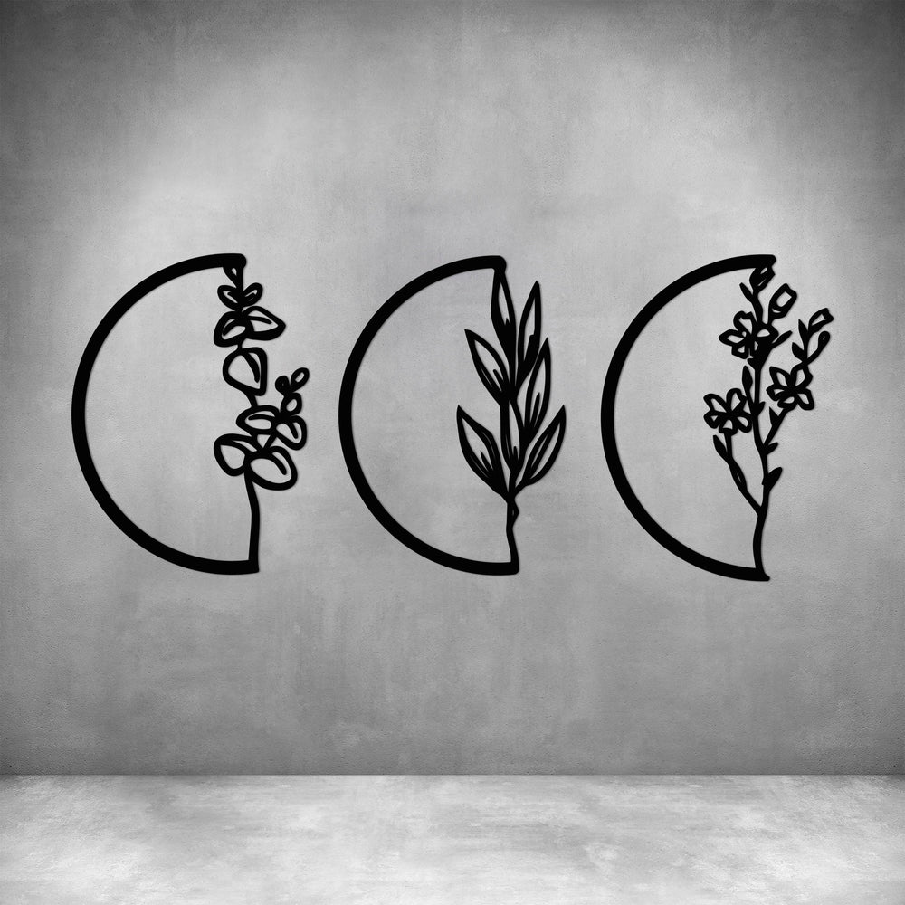 3 Piece Flowers in Half Circles