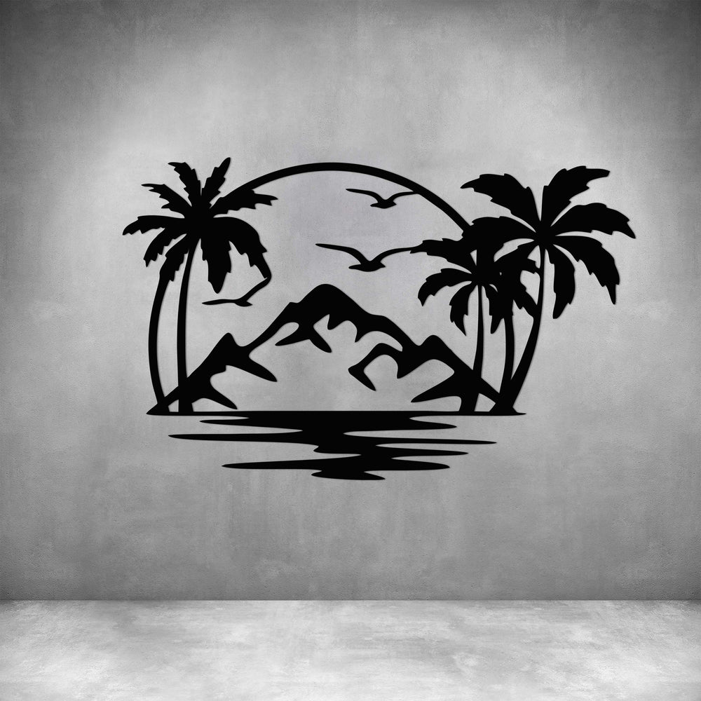 ISLAND WITH PALM TREES AND MOUNTAIN