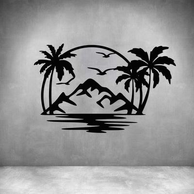 ISLAND WITH PALM TREES AND MOUNTAIN