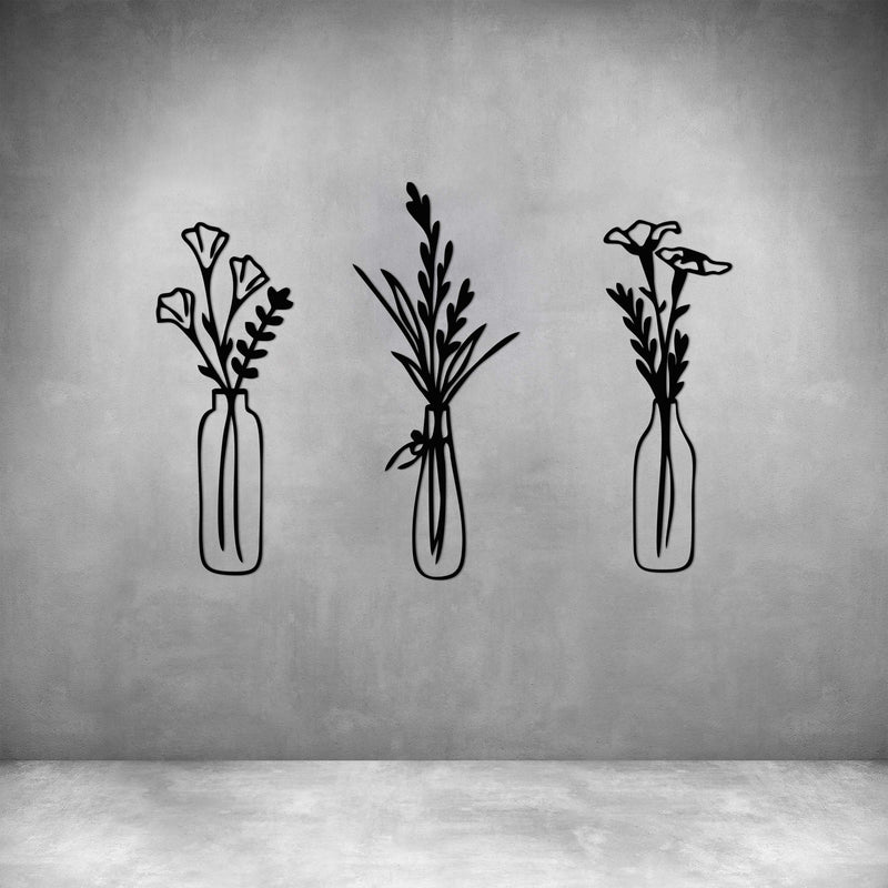 3 Piece Glass Vases with Flowers