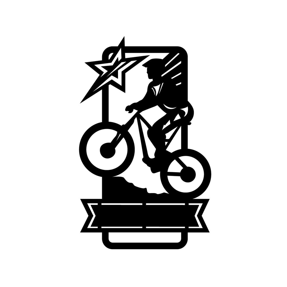 Male Mountain Biking with Custom Text