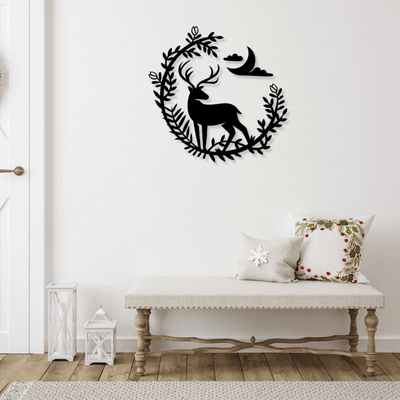 Deer and Moon in Wreath - Design11
