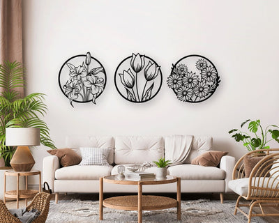 3 PIECE FLOWERS IN CIRCLES