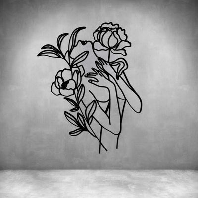 Woman with Flowers Line Drawing - Design11